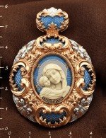 Образок из золота 585 пробы c эмалью и бивнем мамонта
