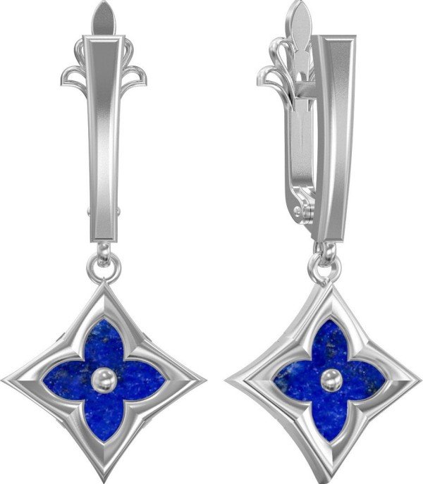 Серьги из белого золота 585 пробы c лазуритом