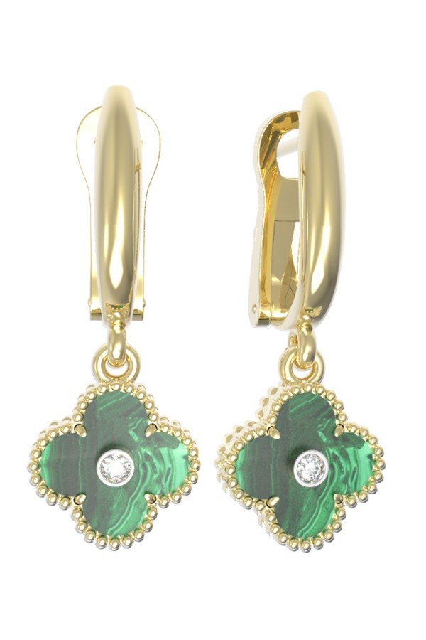 Серьги из лимонного золота c бриллиантами и малахитом