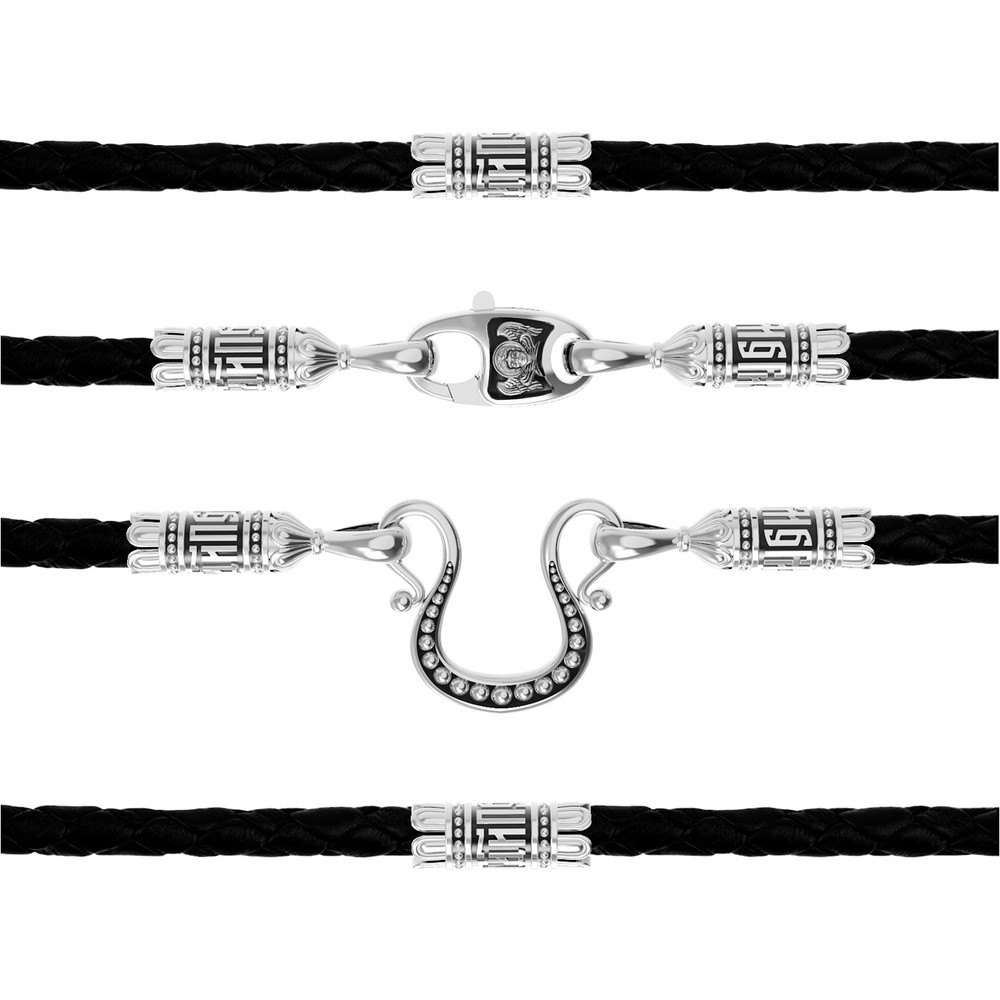 Гайтан из белого золота c кожаным шнурком