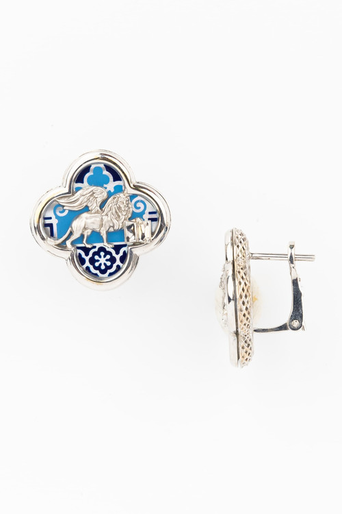 Серьги из белого золота c эмалью и перламутром