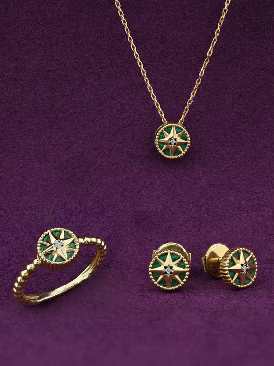 Колье из лимонного золота c бриллиантами и малахитом