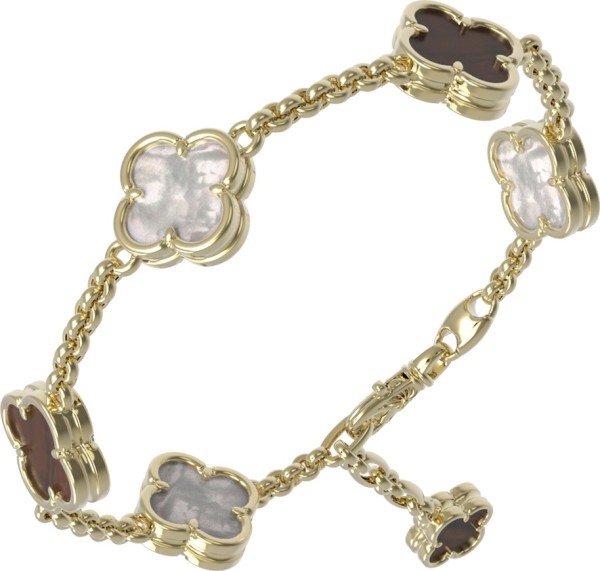 Браслет из лимонного золота c тигровым глазом и перламутром