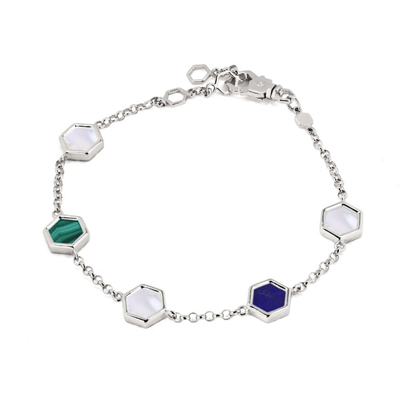 Браслет из белого золота c лазуритом, малахитом и перламутром