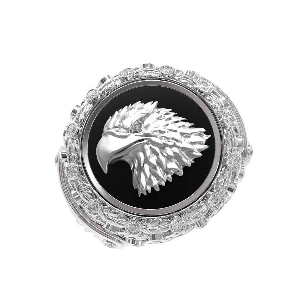 Кольцо из белого золота c бриллиантами и ониксом