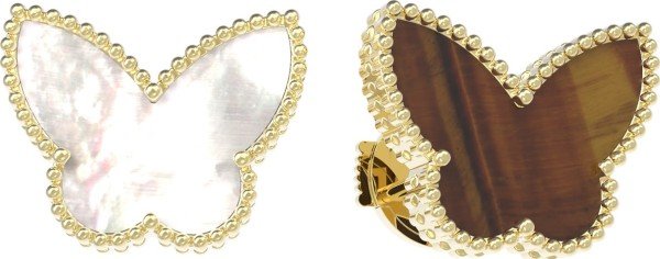 Серьги из лимонного золота 585 пробы c тигровым глазом и перламутром