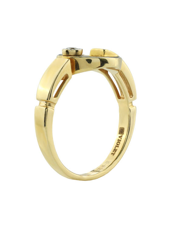 Кольцо из лимонного золота c бриллиантами и ониксом