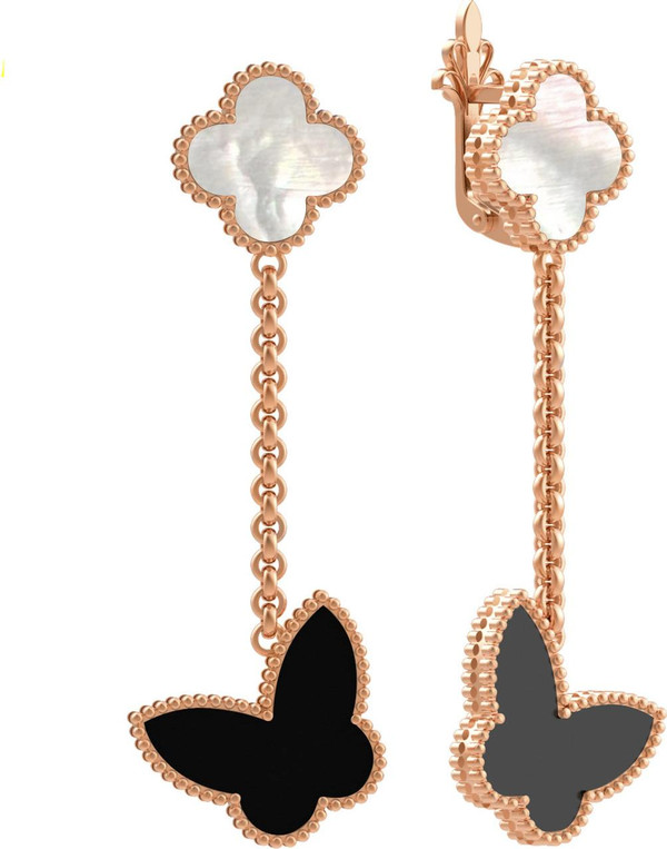 Серьги из золота c ониксом и перламутром