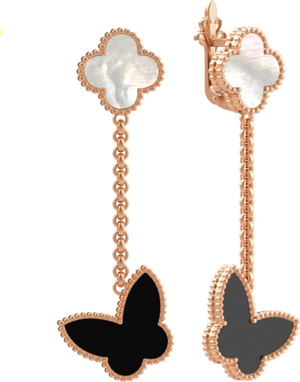 Серьги из золота c ониксом и перламутром