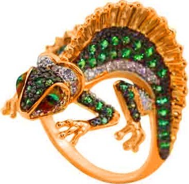 Кольцо из золота 585 пробы c эмалью и фианитом