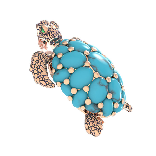 Брошь из золота c эмалью и бирюзой