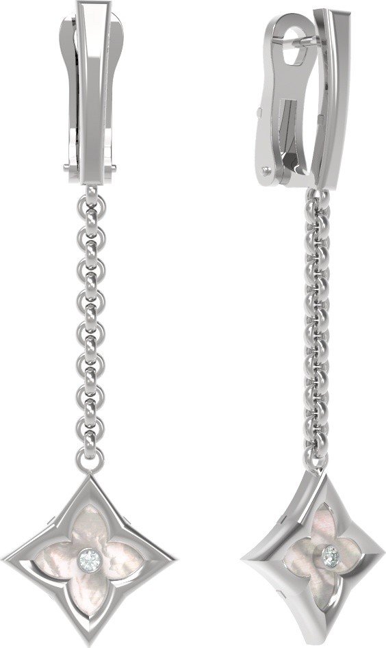 Серьги из белого золота 585 пробы c бриллиантами и перламутром