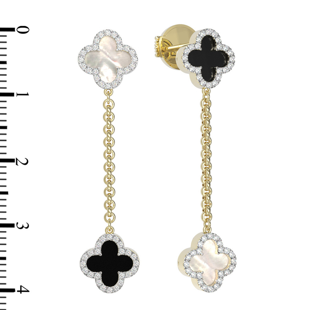 Серьги из лимонного золота c бриллиантами, ониксом и перламутром