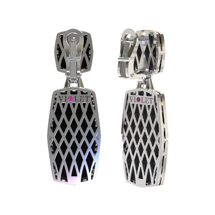 Серьги из белого золота c бриллиантами, рубином и ониксом