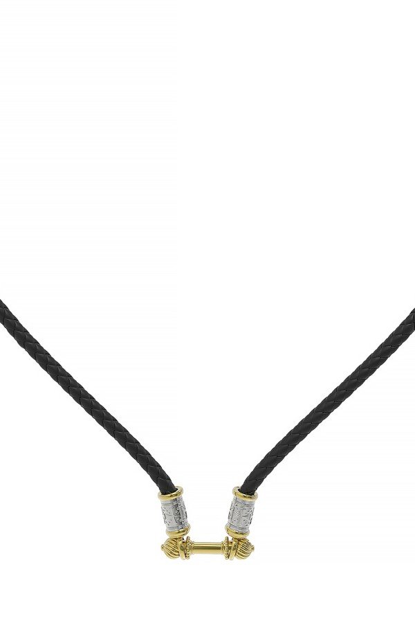 Гайтан из лимонного золота 585 пробы c кожаным шнурком