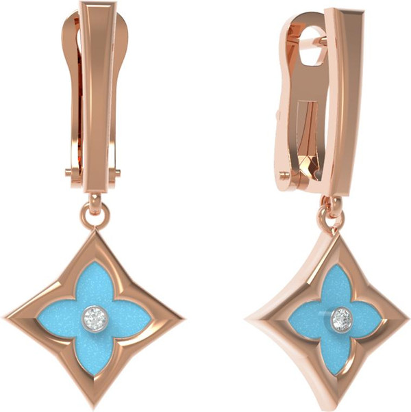 Серьги из золота c бриллиантами и бирюзой