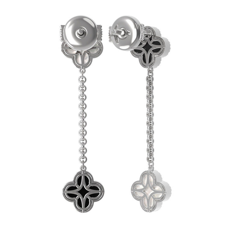 Серьги из белого золота c бриллиантами, ониксом и перламутром