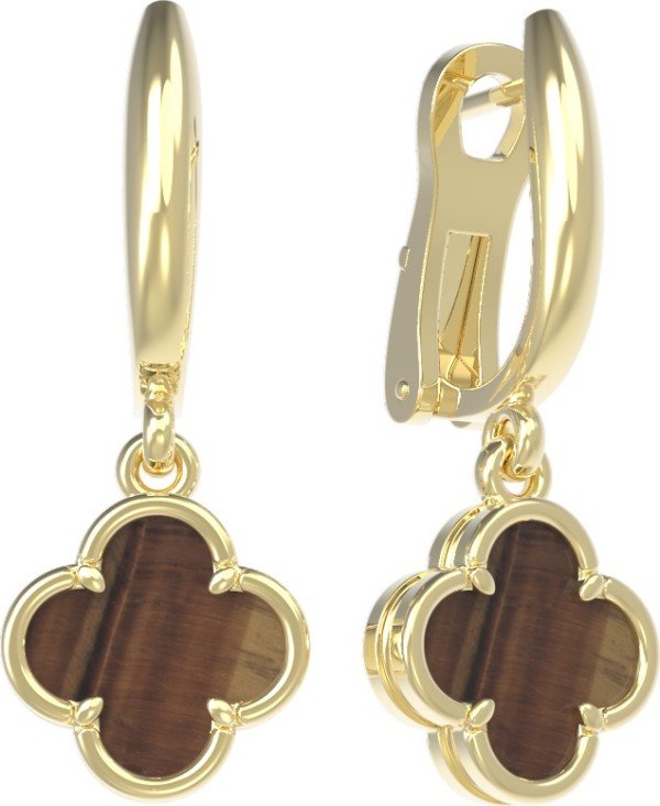 Серьги из лимонного золота c тигровым глазом