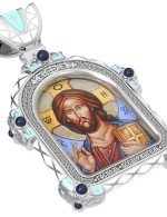 Образок из белого золота 585 пробы c эмалью и иконописью