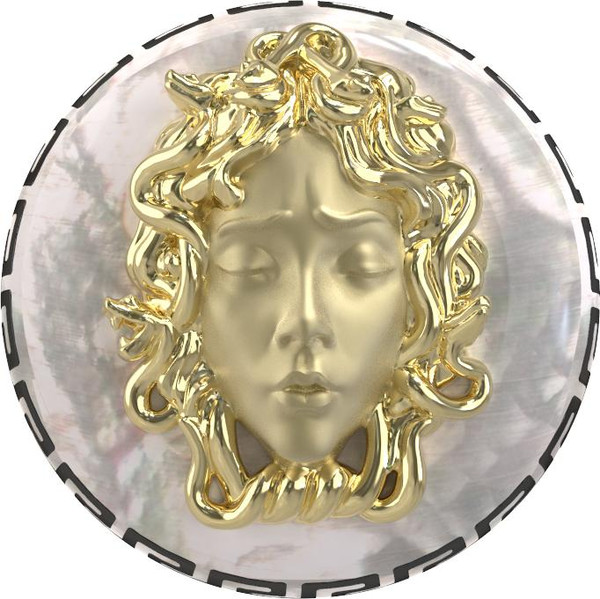 Кольцо из лимонного золота c эмалью и перламутром