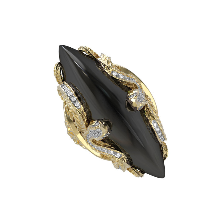 Кольцо из лимонного золота c бриллиантами и ониксом