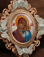 Образок из золота 585 пробы c эмалью и перламутром