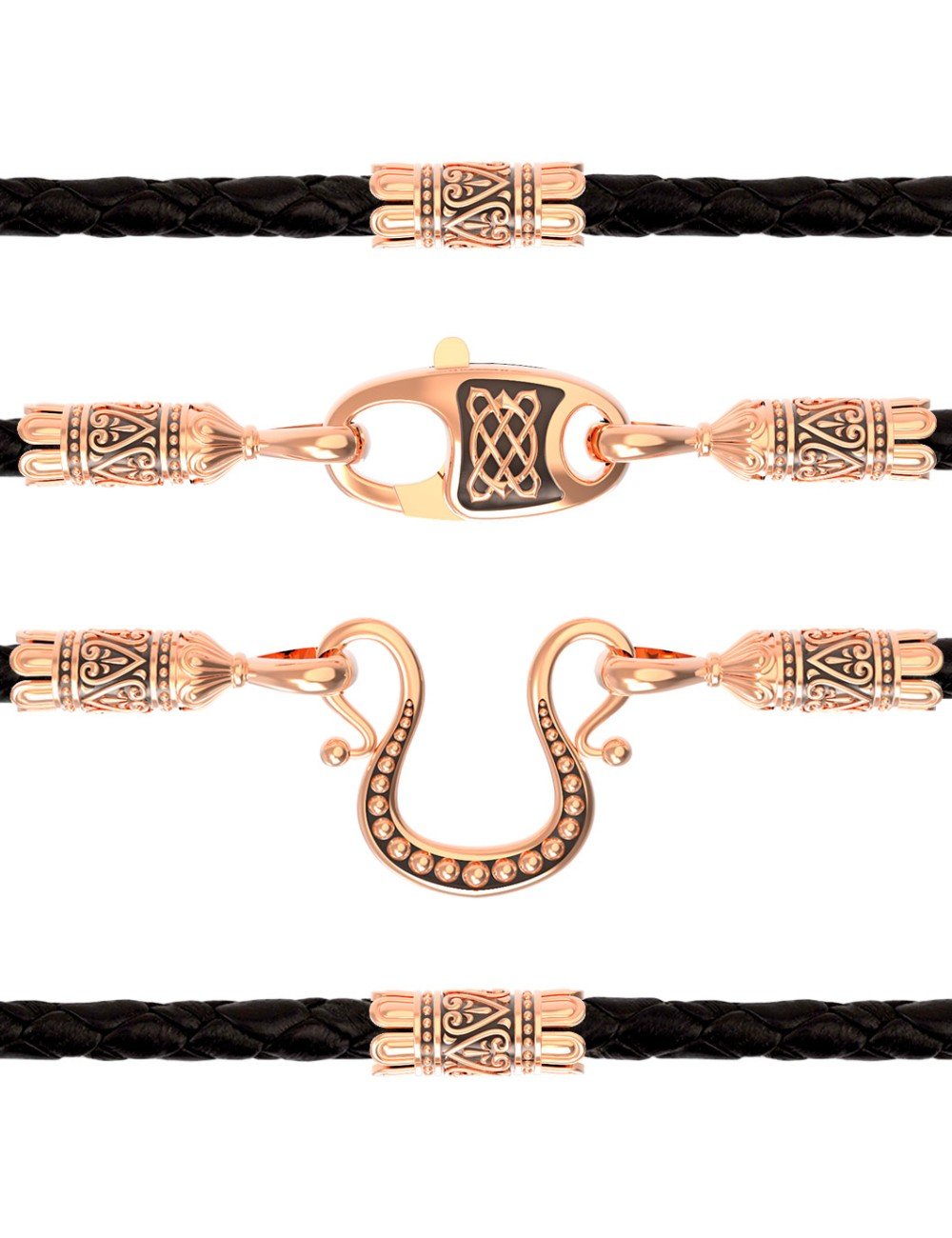 Гайтан из золота 585 пробы c кожаным шнурком