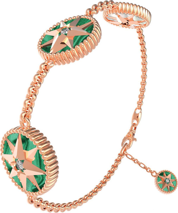 Браслет из золота c фианитом, малахитом и перламутром