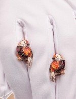 Серьги из золота 585 пробы c эмалью, фианитом и гранатом