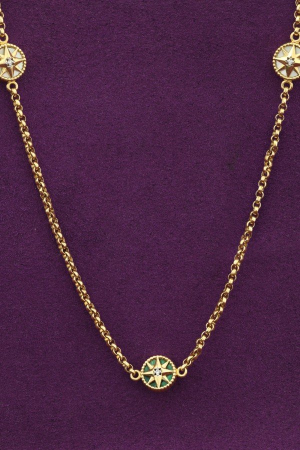 Колье из лимонного золота 585 пробы c бриллиантами, малахитом и перламутром