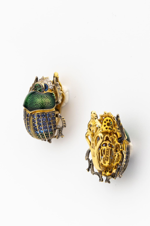 Серьги из лимонного золота c эмалью, фианитом и турмалином