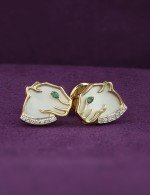 Серьги из лимонного золота 585 пробы c бриллиантами, изумрудом и перламутром