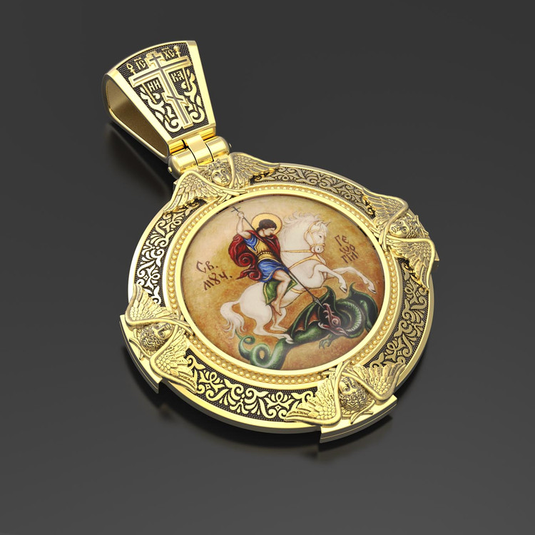 Образок из лимонного золота c эмалью, иконописью и темперой