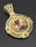 Образок из лимонного золота 585 пробы c эмалью и иконописью