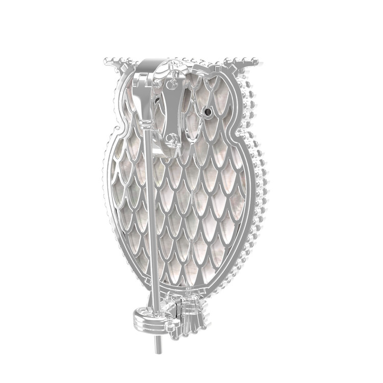 Брошь из белого золота c эмалью, ониксом и перламутром