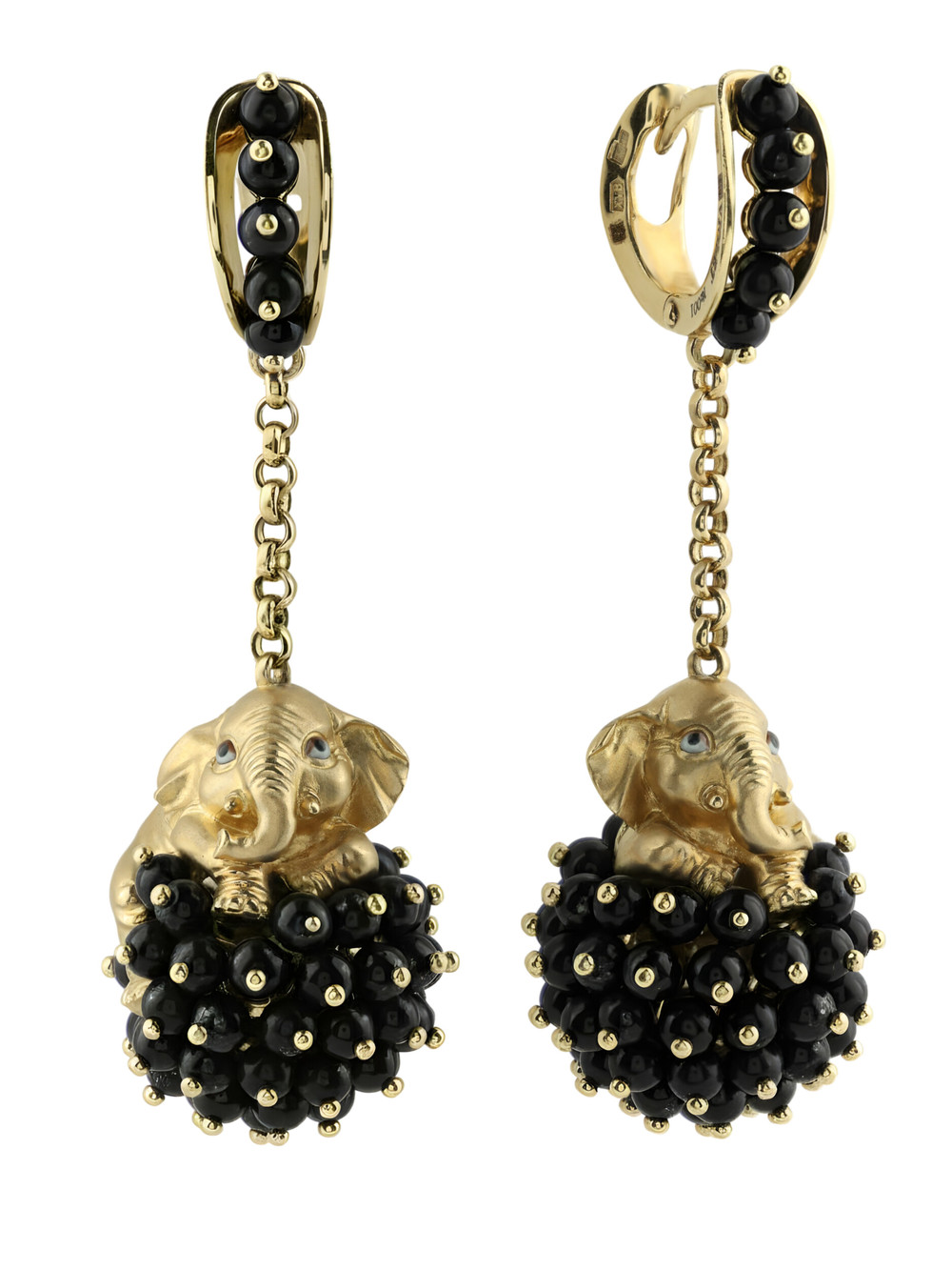 Серьги из лимонного золота c эмалью и ониксом