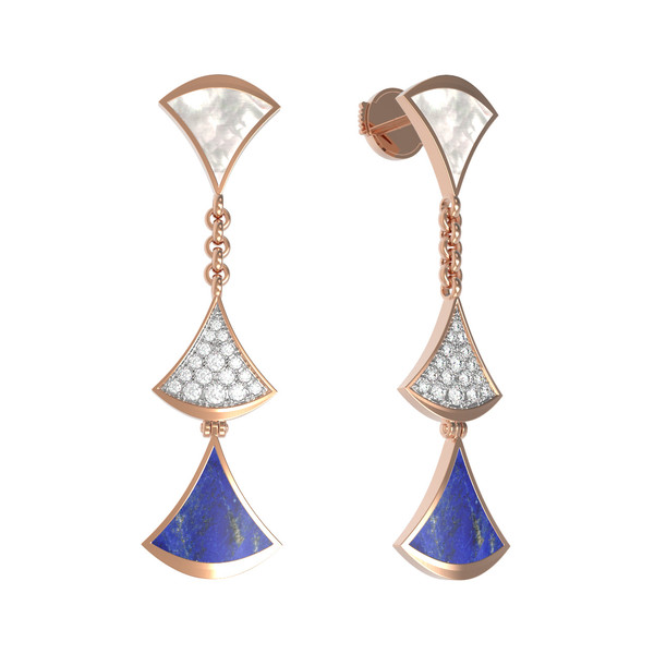 Серьги из золота c бриллиантами, лазуритом и перламутром