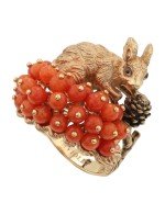 Кольцо из золота 585 пробы c эмалью и кораллом