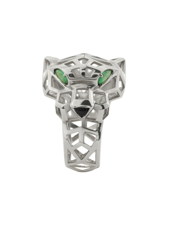 Кольцо из белого золота c изумрудом и ониксом