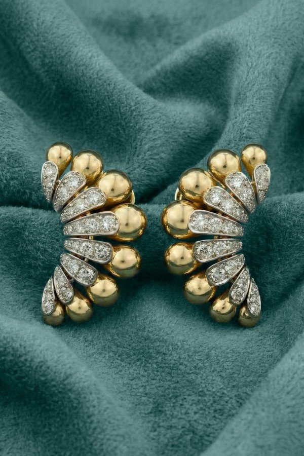 Серьги из лимонного золота 585 пробы c бриллиантами