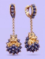 Серьги из лимонного золота 585 пробы c эмалью и лазуритом