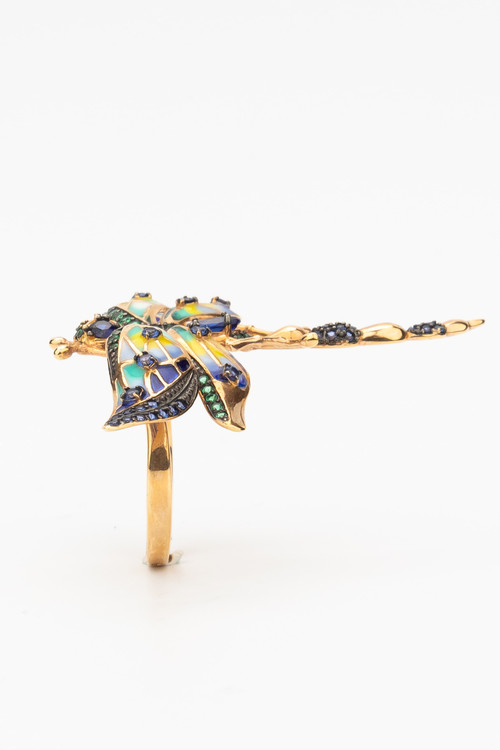 Кольцо из золота c фианитом, сапфиром и эмалью