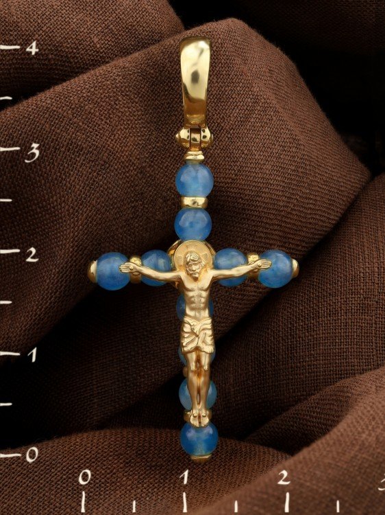 Крест из лимонного золота c жадеитом