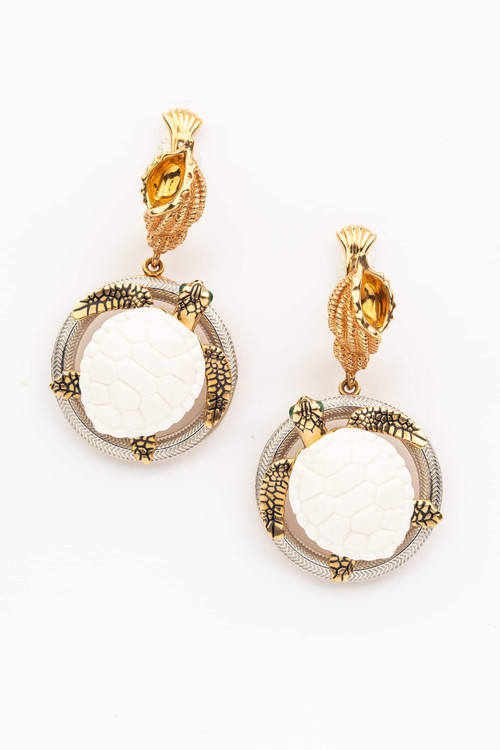 Серьги из золота c эмалью и бивнем мамонта