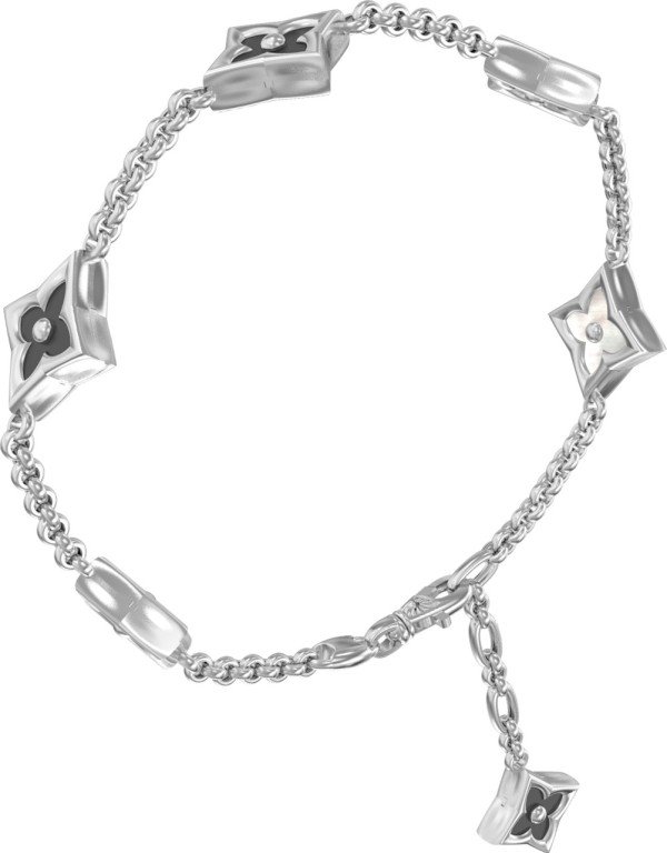 Браслет из белого золота 585 пробы c ониксом и перламутром