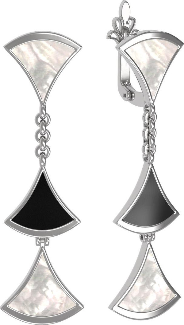 Серьги из белого золота c ониксом и перламутром