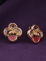 Серьги из золота 585 пробы c эмалью и перламутром