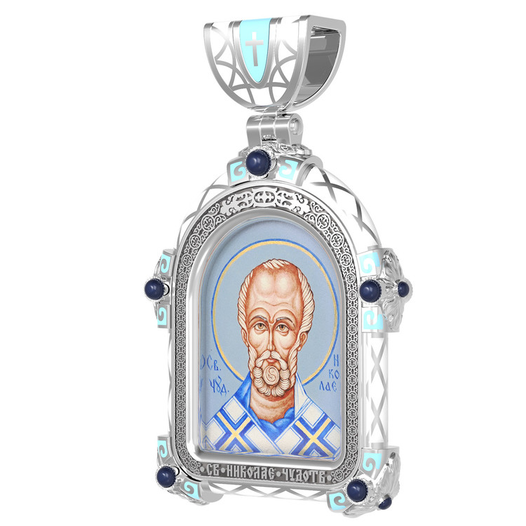 Образок из белого золота c эмалью, иконописью и темперой