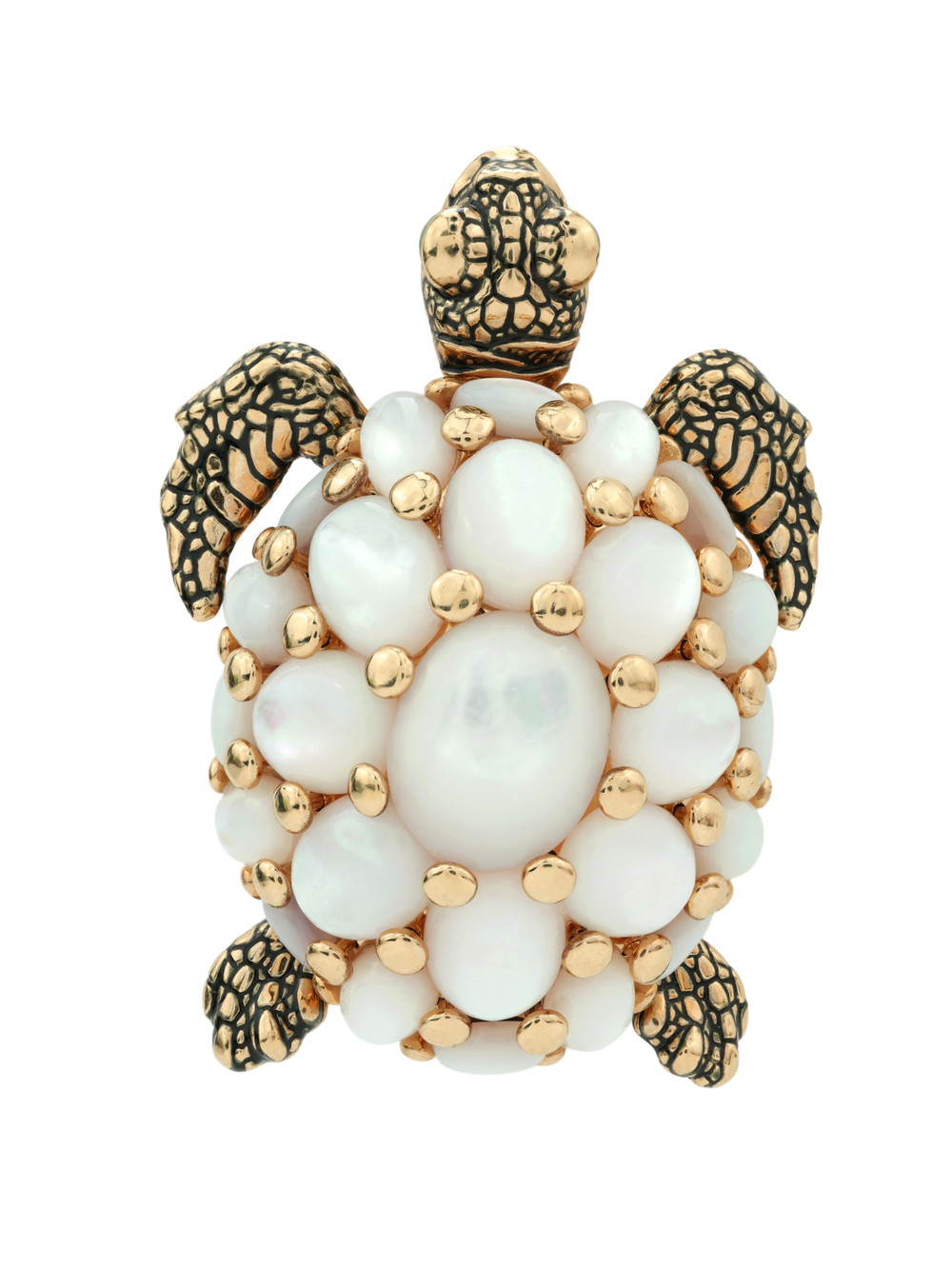 Брошь из золота c эмалью и перламутром