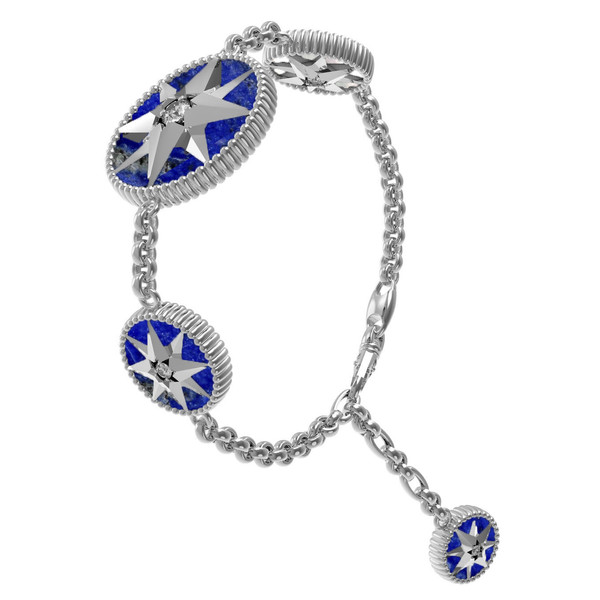 Браслет из белого золота c фианитом, лазуритом и перламутром